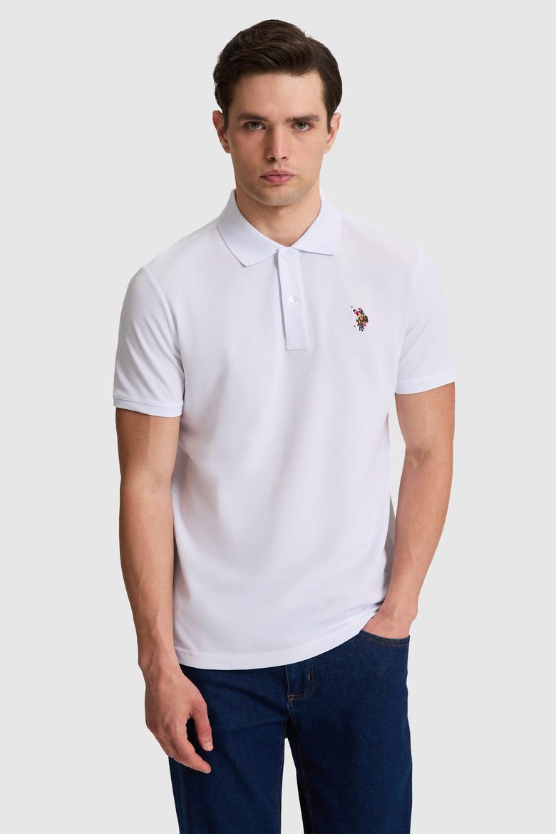 Erkek Beyaz Regular Fit Polo Yaka Basic Tişört