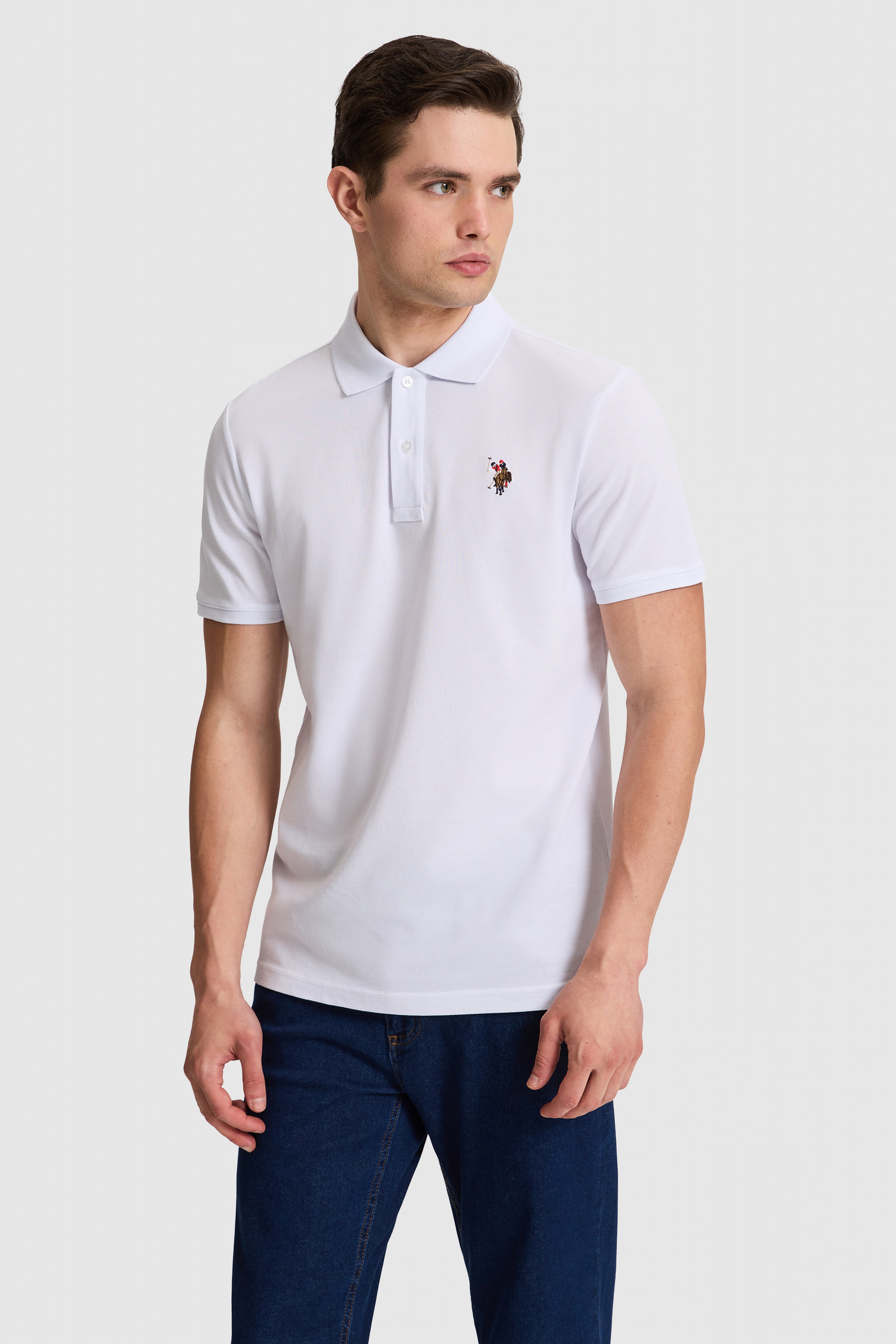 Erkek Beyaz Regular Fit Polo Yaka Basic Tişört - Image 3