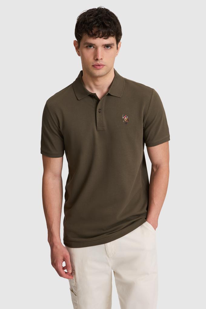 Erkek Koyu Haki Regular Fit Polo Yaka Basic Tişört