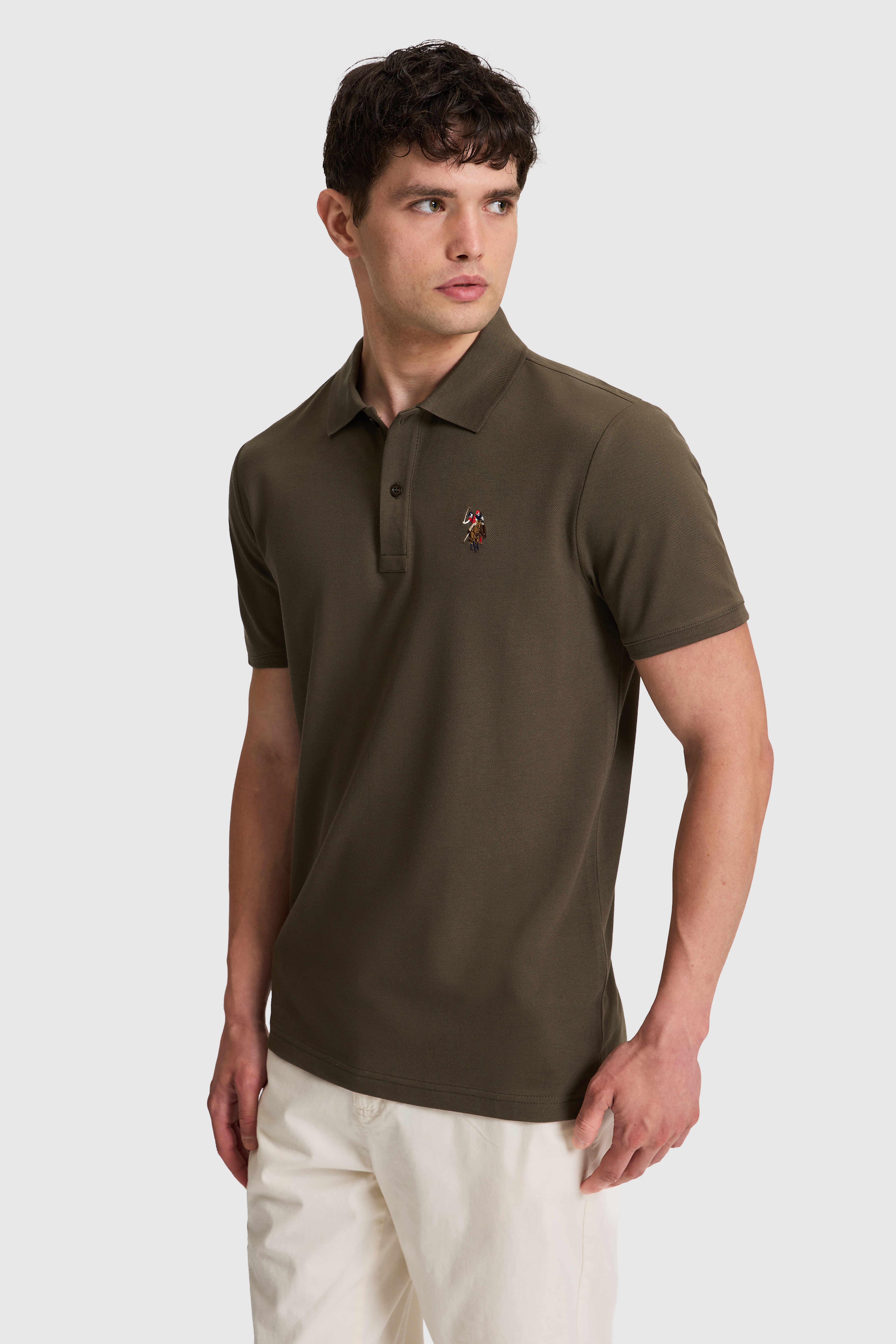 Erkek Koyu Haki Regular Fit Polo Yaka Basic Tişört - Image 3