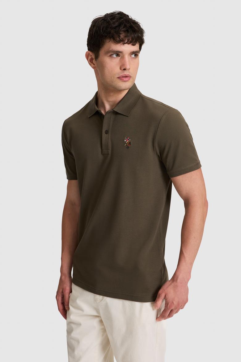 Erkek Koyu Haki Regular Fit Polo Yaka Basic Tişört - 50326972078
