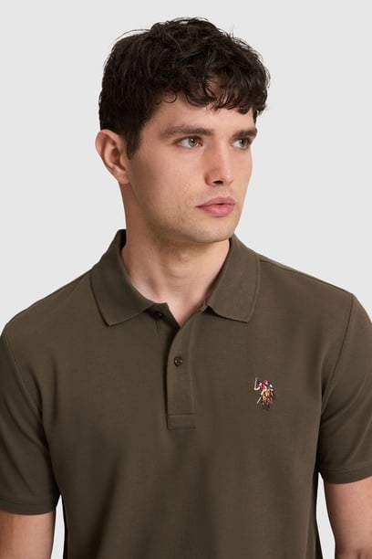 Erkek Koyu Haki Regular Fit Polo Yaka Basic Tişört