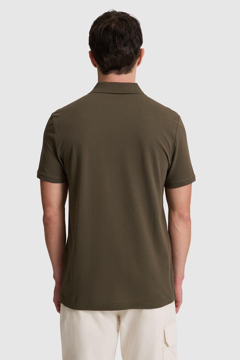 Erkek Koyu Haki Regular Fit Polo Yaka Basic Tişört - 50326972078