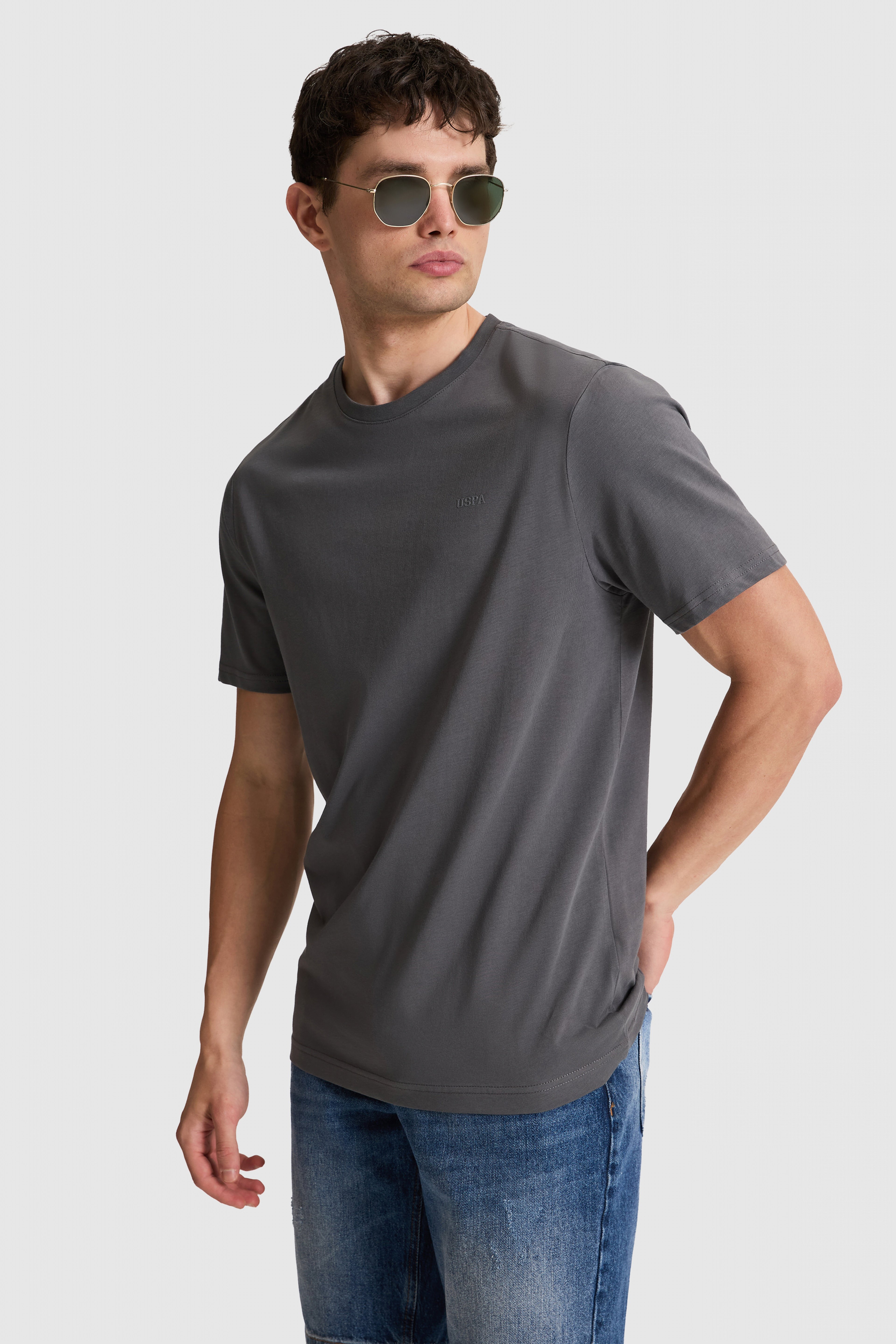Erkek Antrasit Regular Fit Polo Yaka Basic Tişört - Image 3