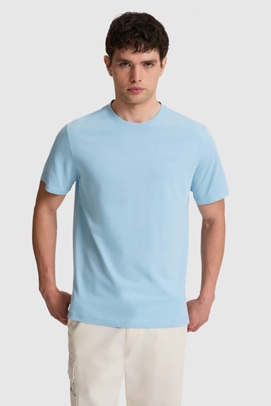Erkek Mavi Regular Fit Bisiklet Yaka Basic Tişört