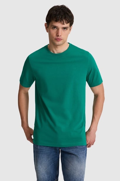 Erkek Koyu Yeşil Regular Fit Bisiklet Yaka Basic Tişört