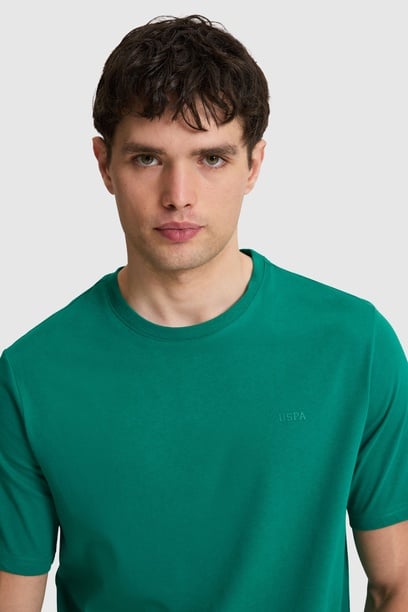 Erkek Koyu Yeşil Regular Fit Bisiklet Yaka Basic Tişört