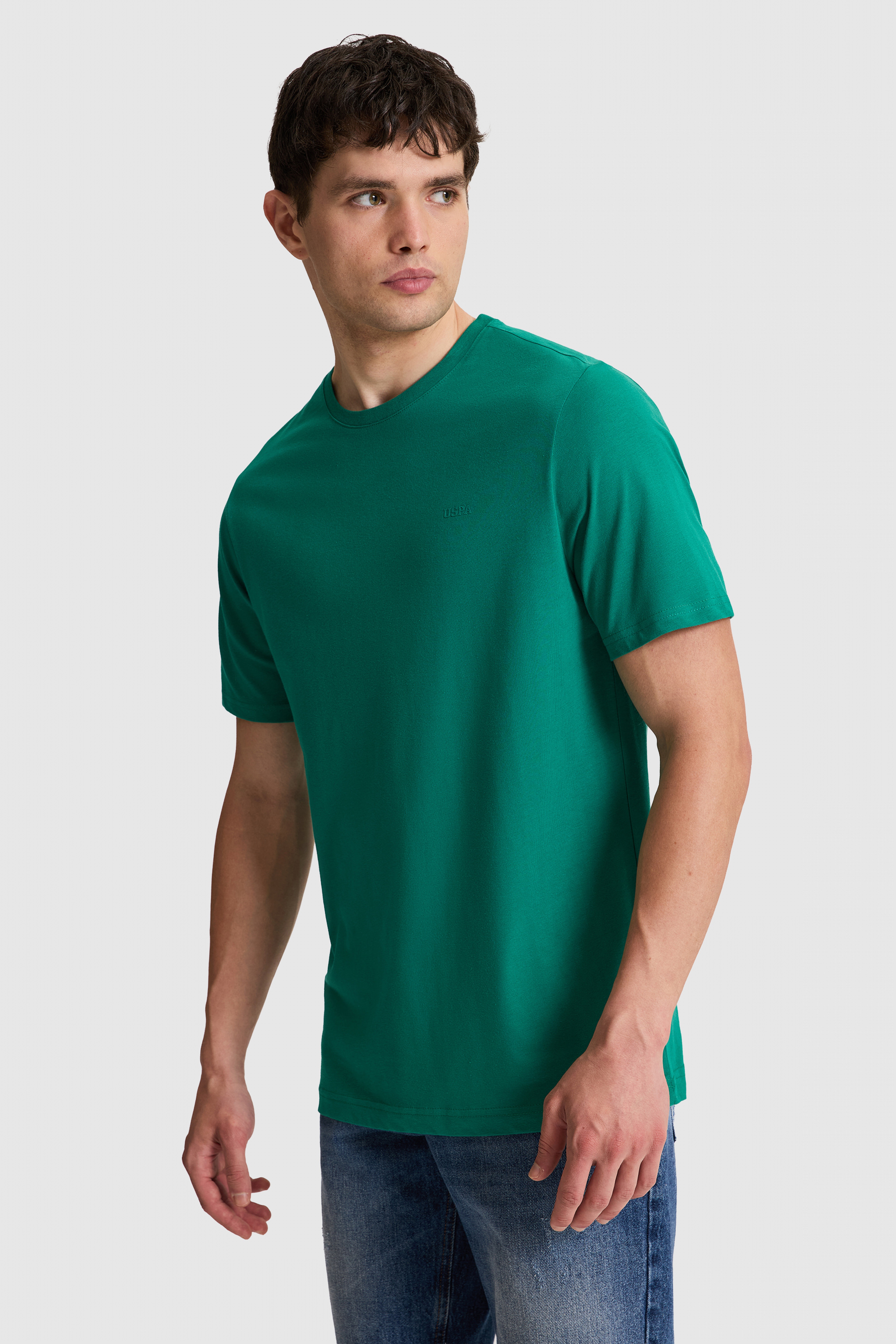 Erkek Koyu Yeşil Regular Fit Bisiklet Yaka Basic Tişört