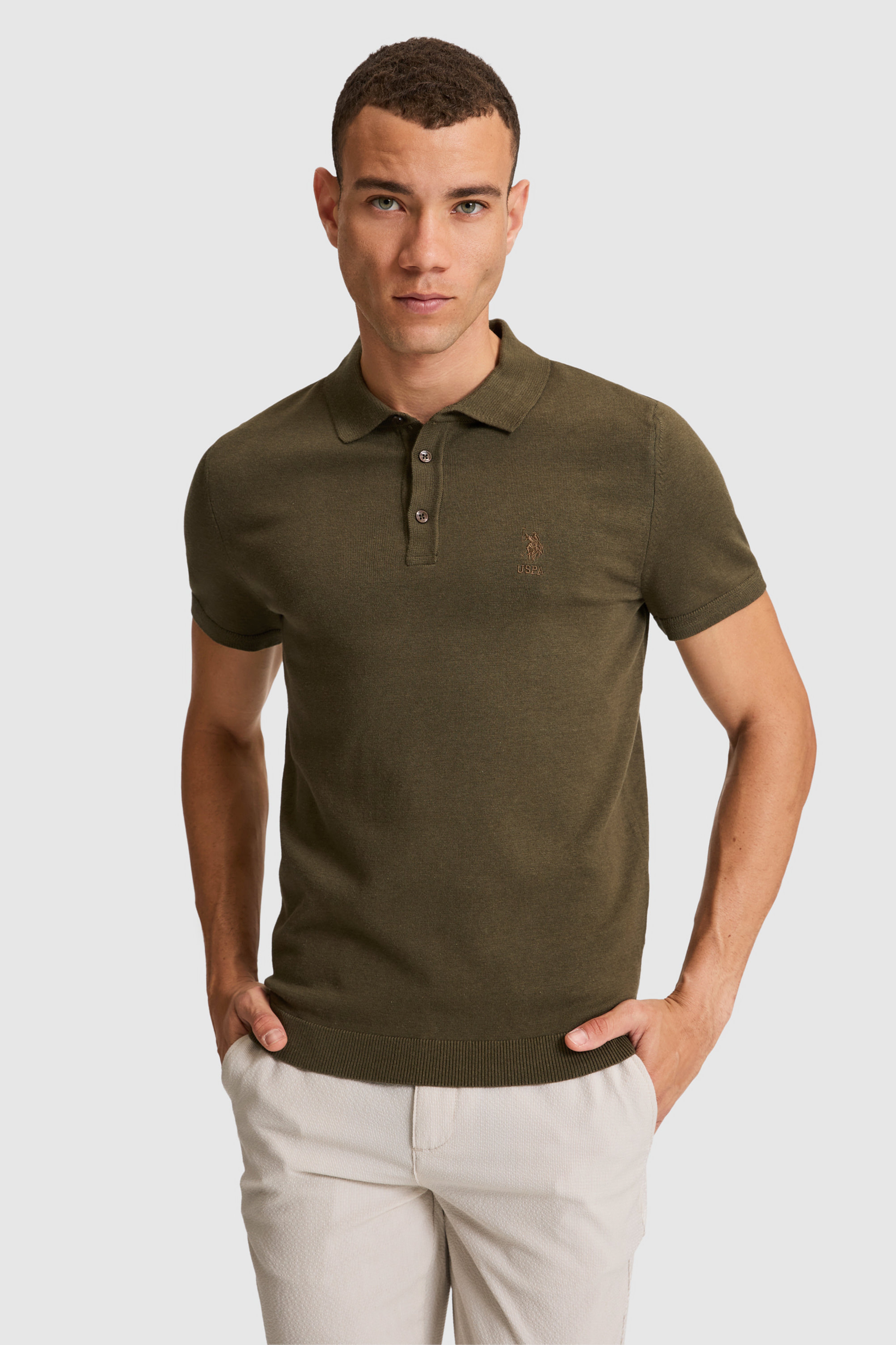 Erkek Regular Fit Koyu Haki Polo Yaka Triko Tişört - Image 1