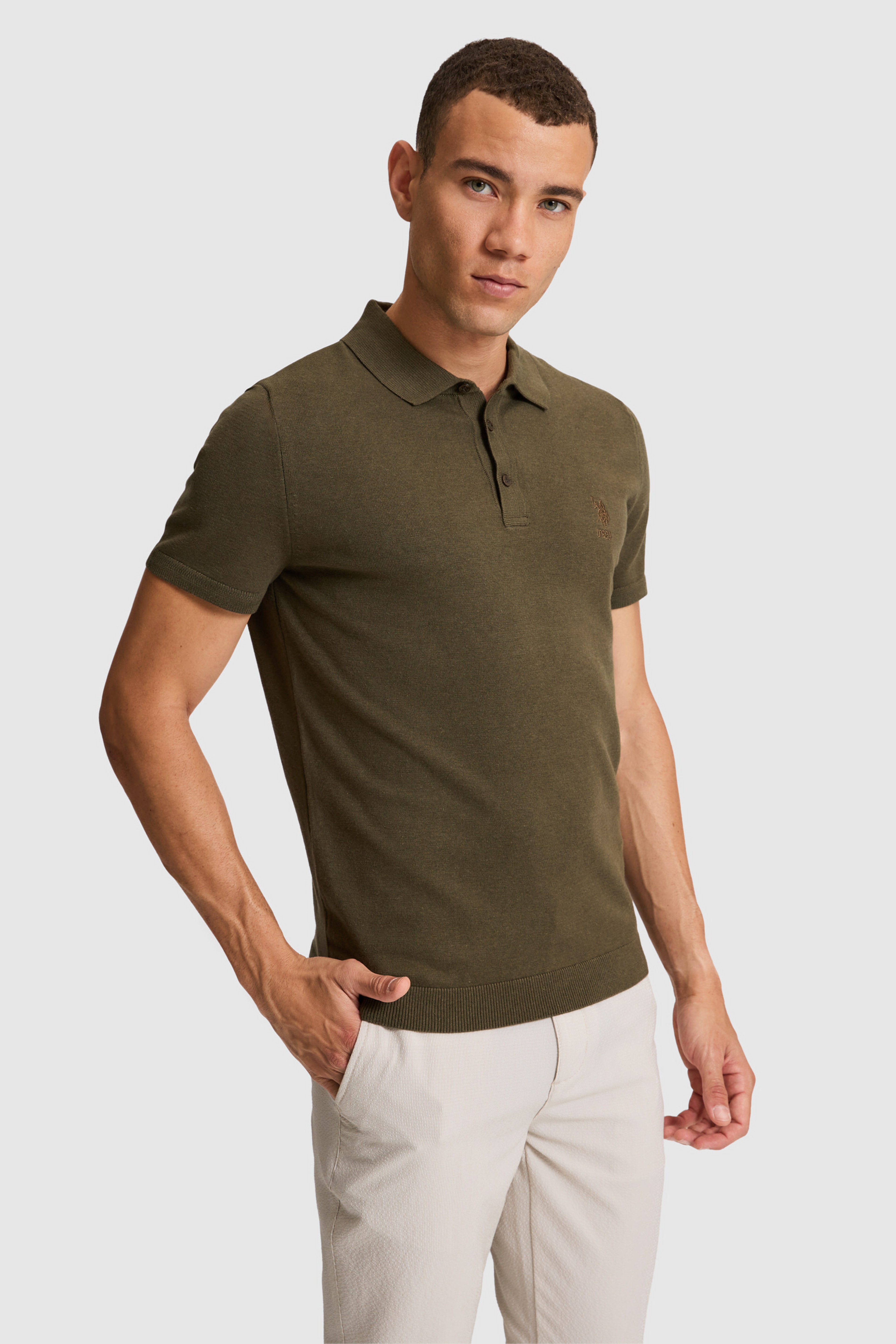 Erkek Regular Fit Koyu Haki Polo Yaka Triko Tişört - Image 3