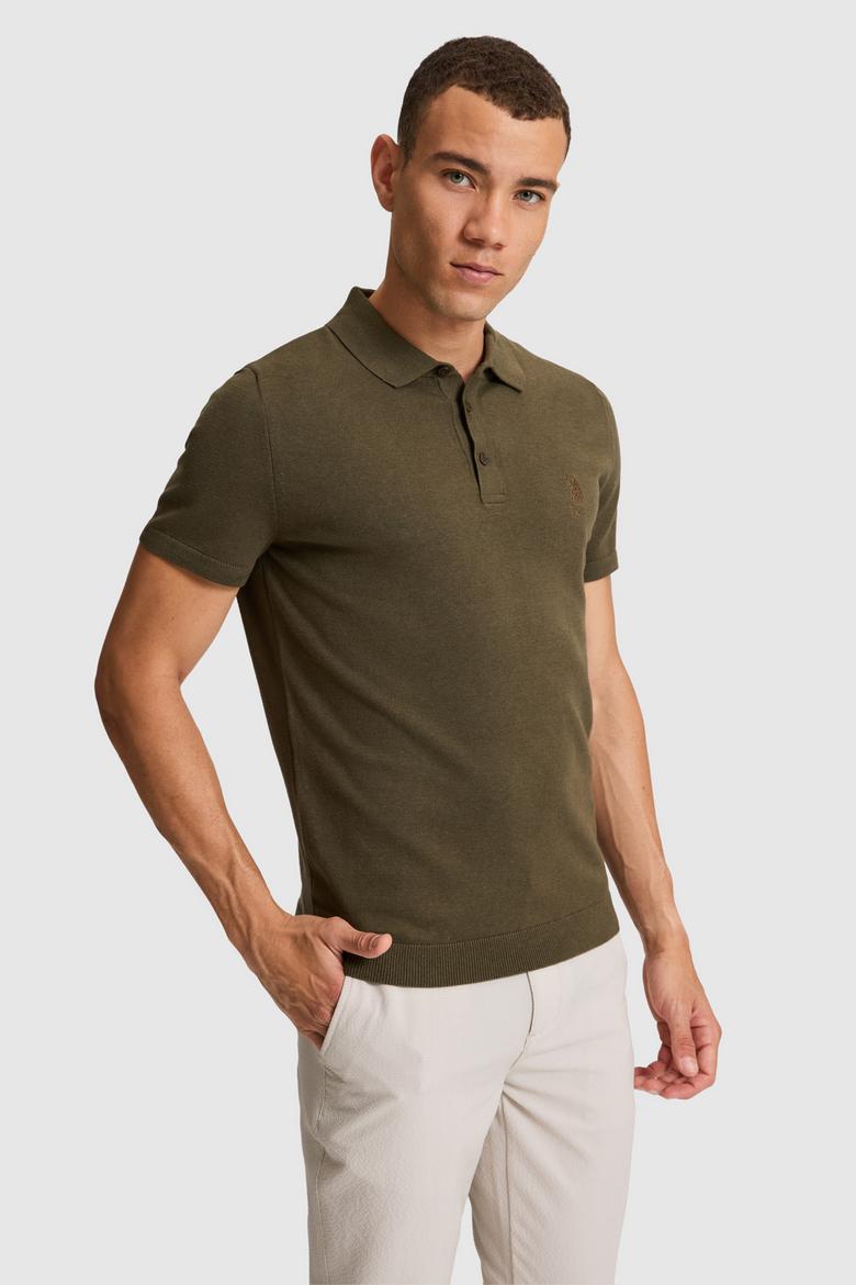Erkek Koyu Haki Polo Yaka Triko Tişört - 50320061095