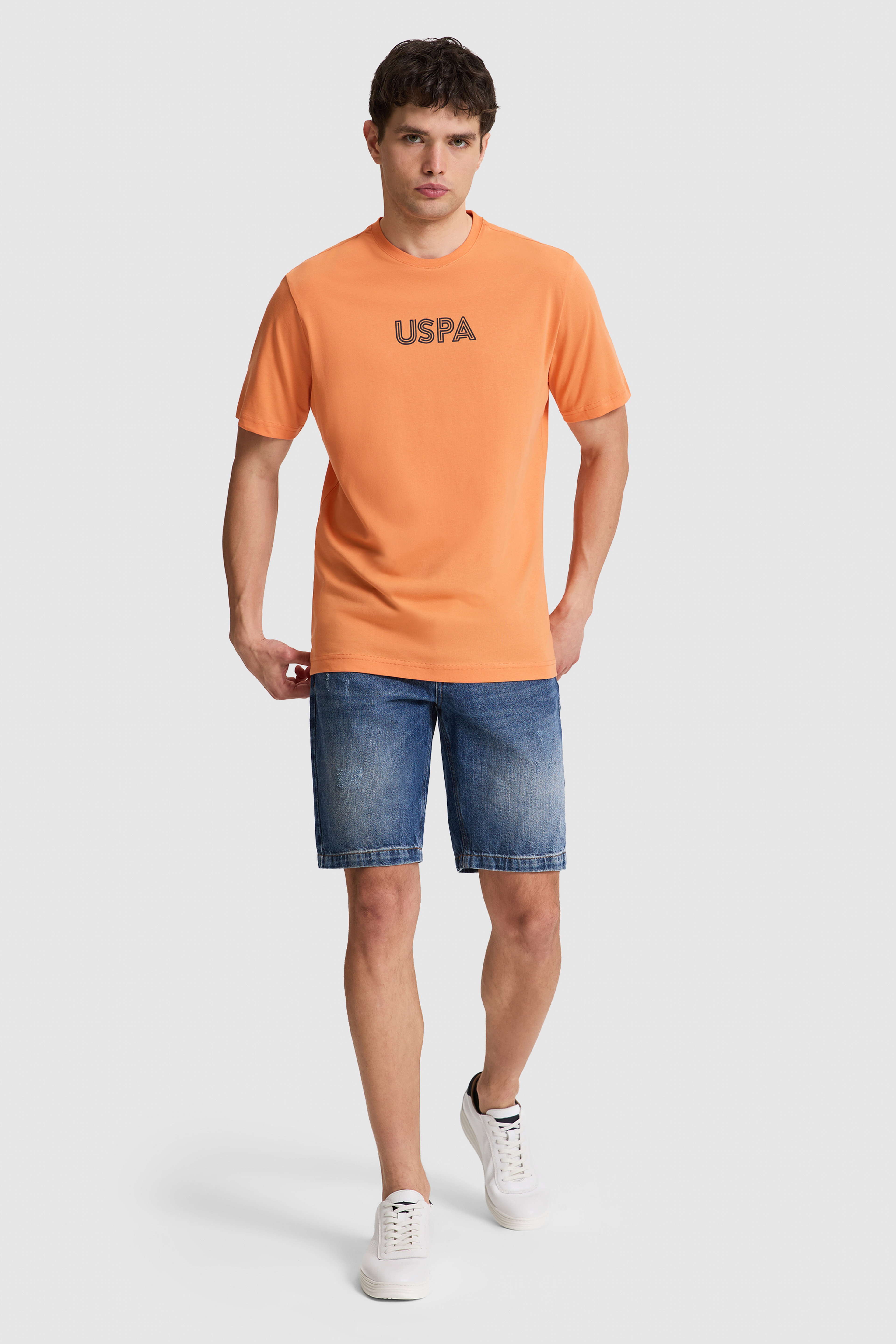 Erkek Turuncu Regular Fit Bisiklet Yaka Basic Tişör