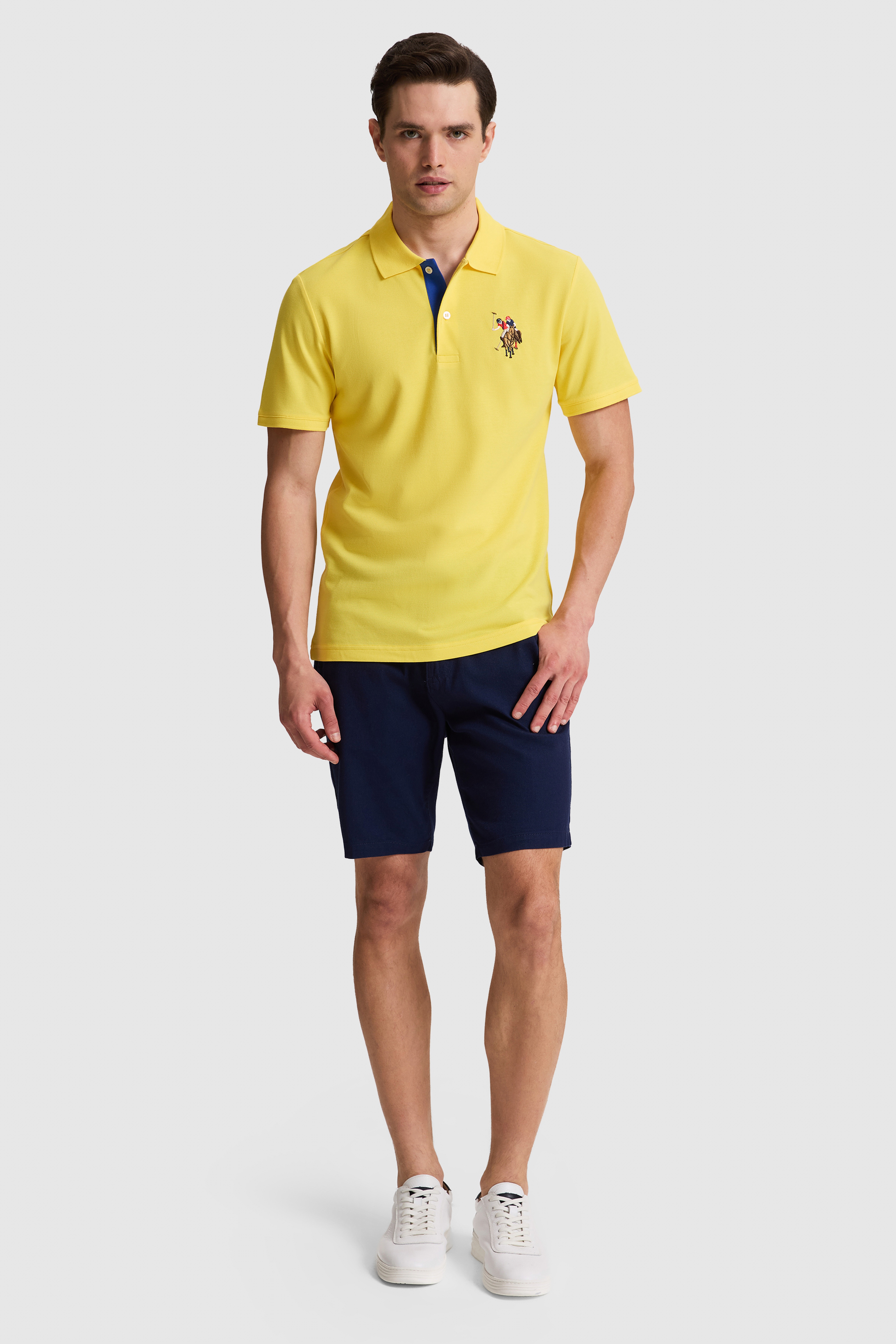 Erkek Sarı Slim Fit Polo Yaka Basic Tişört - Image 4