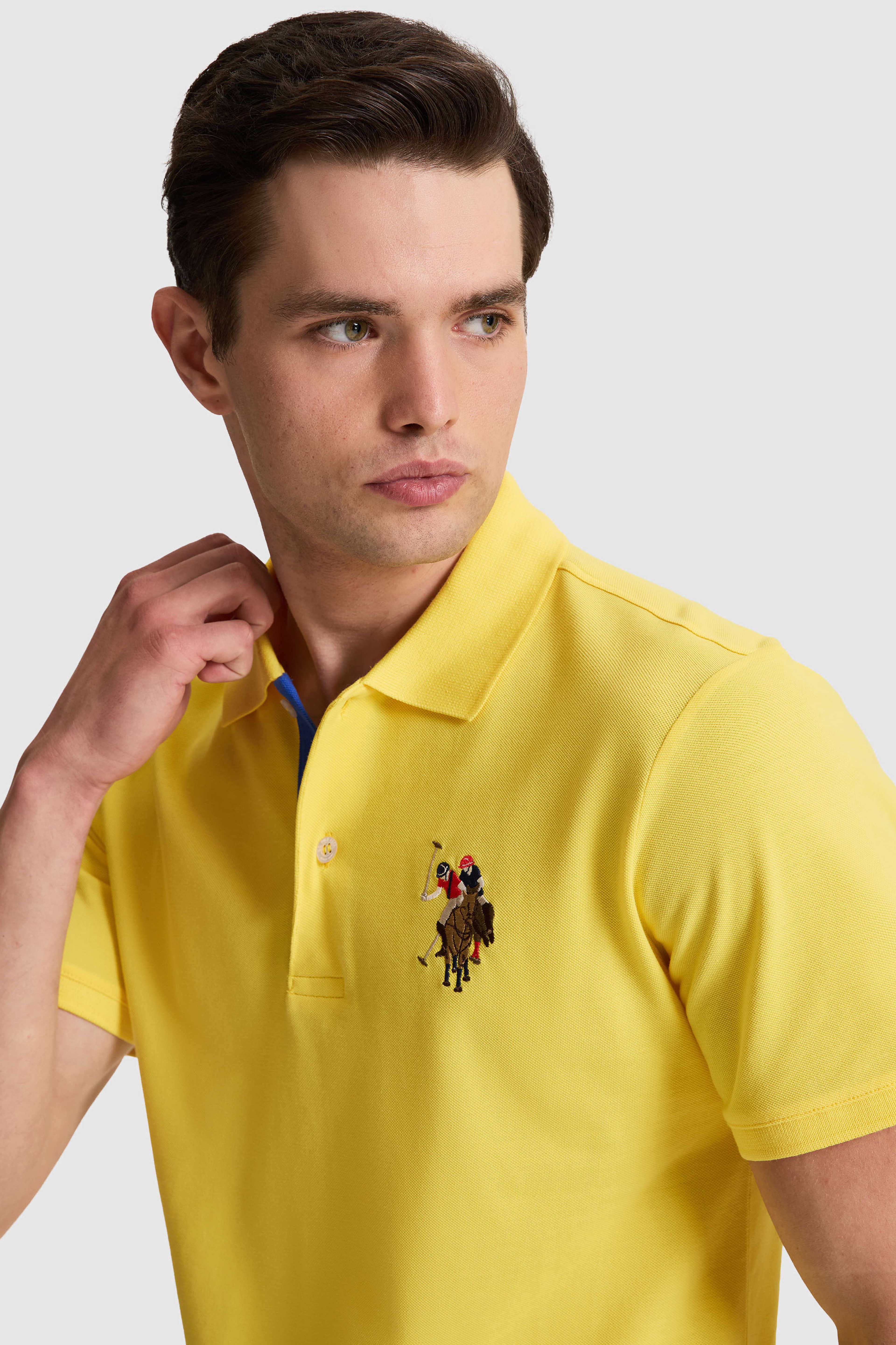 Erkek Sarı Slim Fit Polo Yaka Basic Tişört