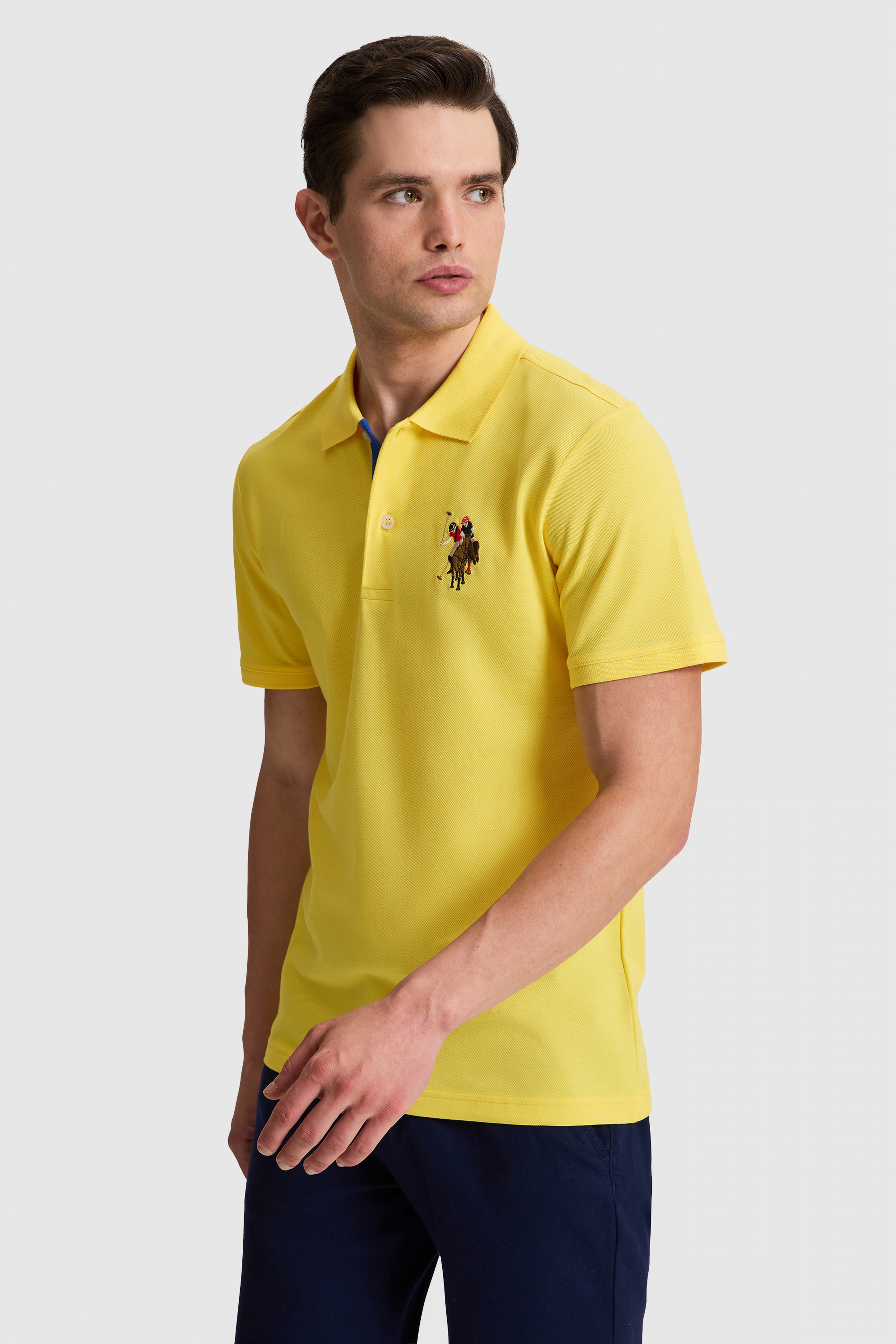 Erkek Sarı Slim Fit Polo Yaka Basic Tişört