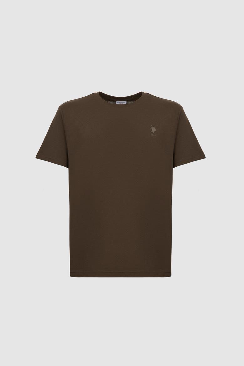 Erkek Regular Fit Bisiklet Yaka Koyu Haki Basic Tişört - 50326953107