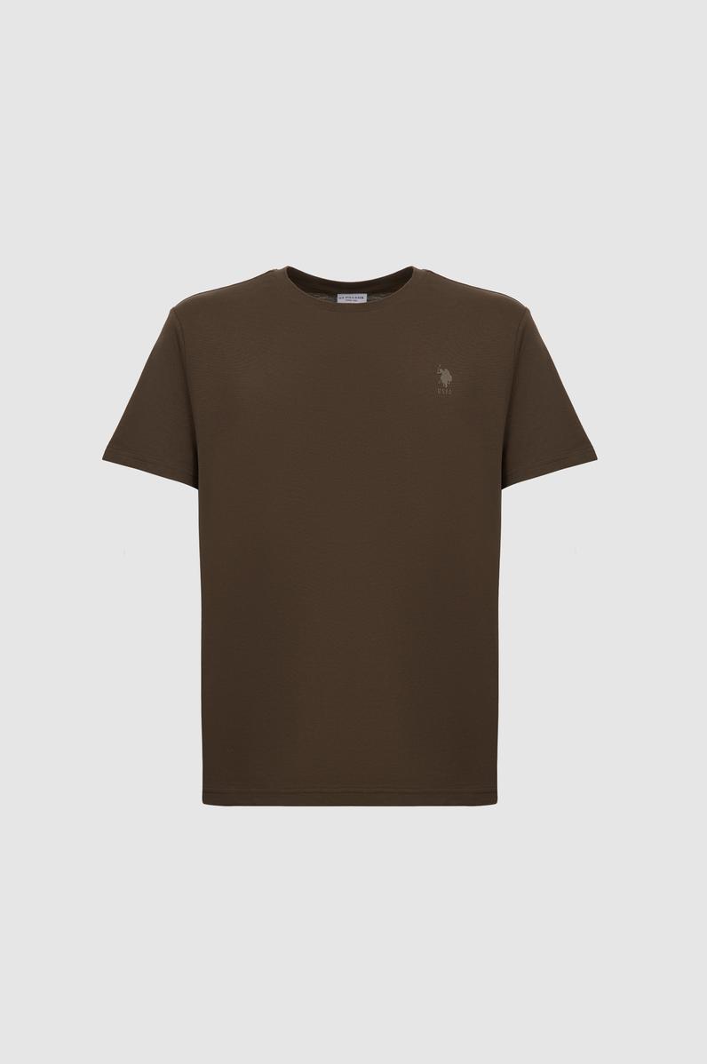 Erkek Regular Fit Bisiklet Yaka Koyu Haki Basic Tişört
