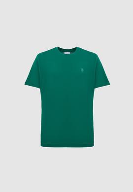 Erkek Regular Fit Bisiklet Yaka Koyu Yeşil Basic Tişört - 50326953097