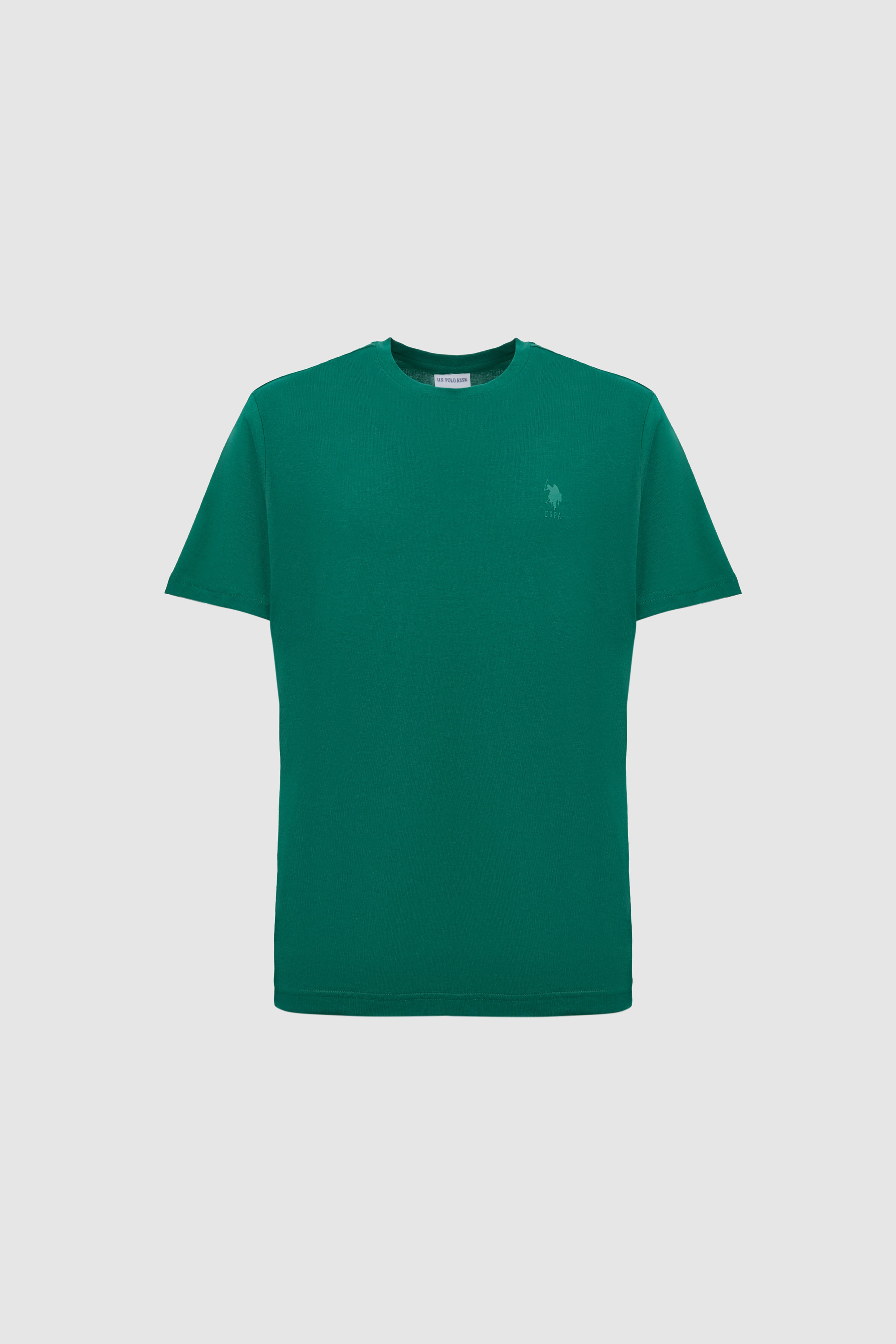 Erkek Regular Fit Bisiklet Yaka Koyu Yeşil Basic Tişört