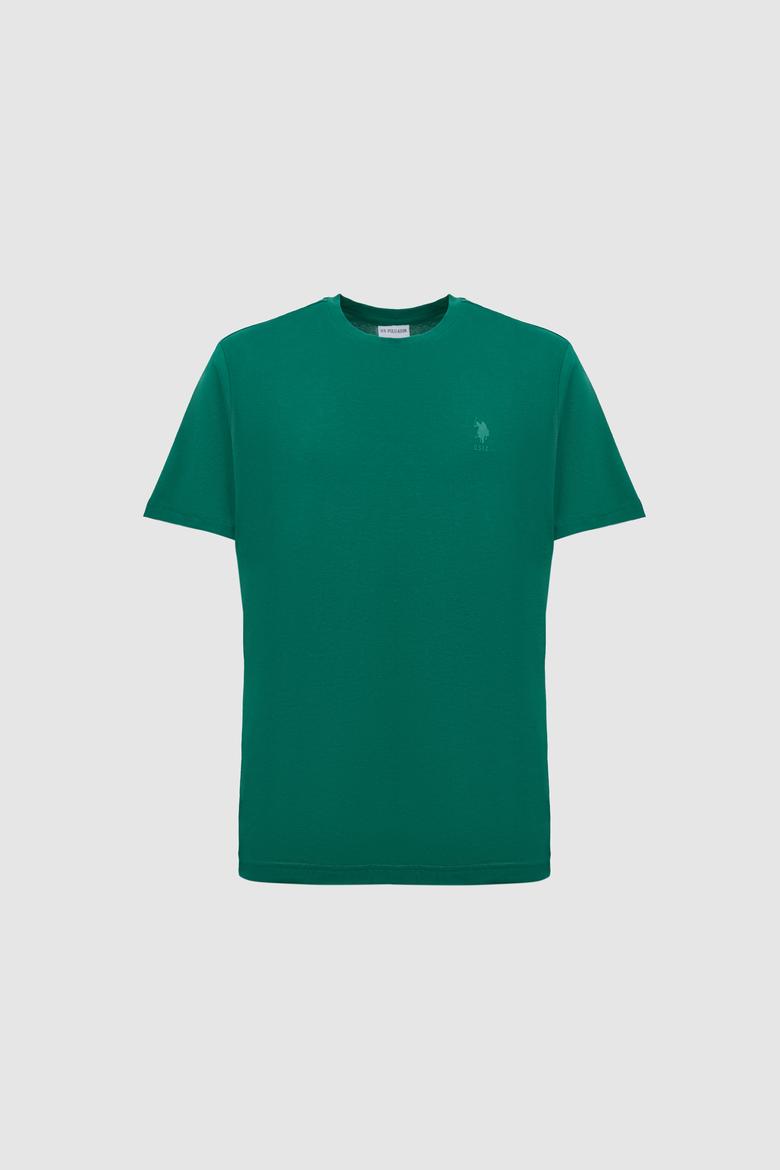 Erkek Regular Fit Bisiklet Yaka Koyu Yeşil Basic Tişört - 50326953097