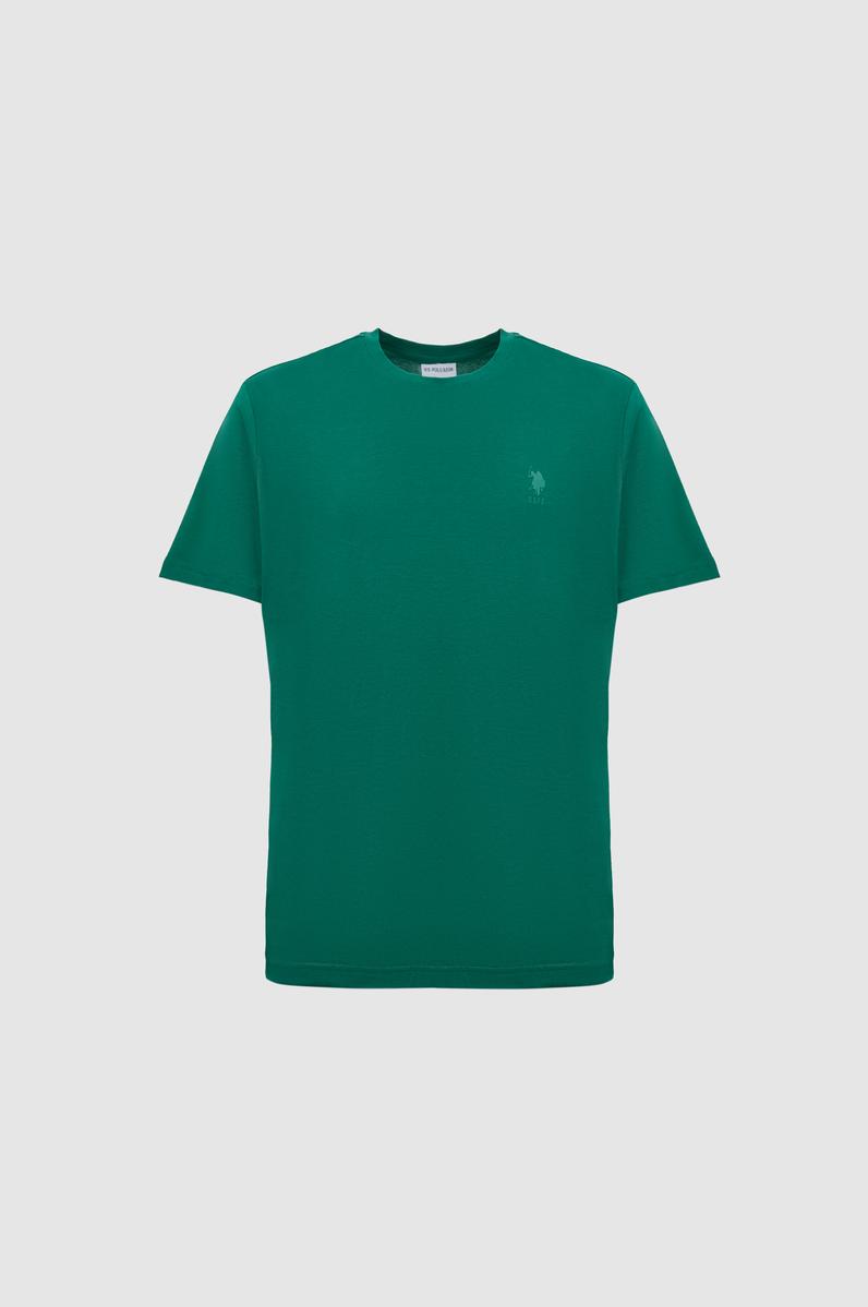 Erkek Regular Fit Bisiklet Yaka Koyu Yeşil Basic Tişört
