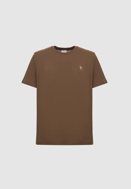 Erkek Regular Fit Bisiklet Yaka Kahverengi Basic Tişört - 50326953209