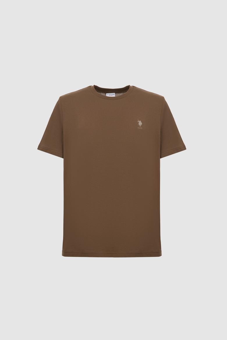 Erkek Regular Fit Bisiklet Yaka Kahverengi Basic Tişört - 50326953209