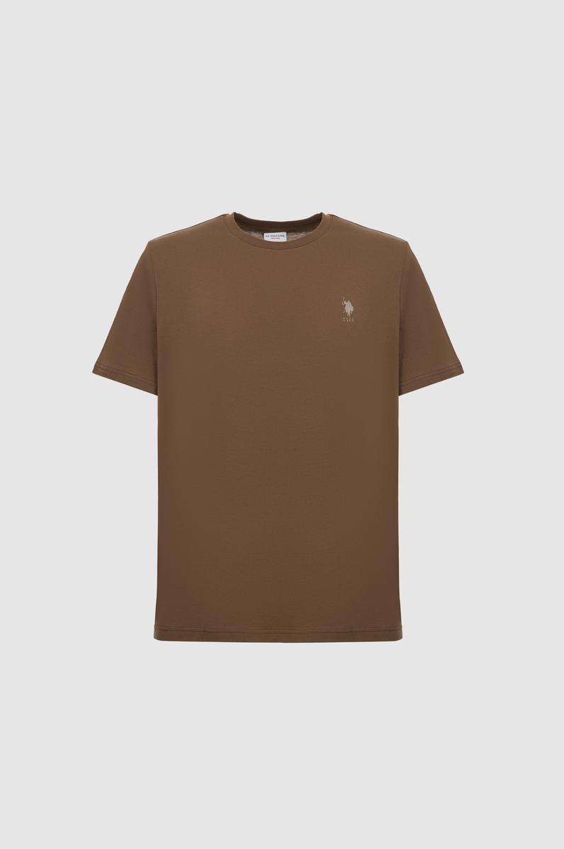 Erkek Regular Fit Bisiklet Yaka Kahverengi Basic Tişört