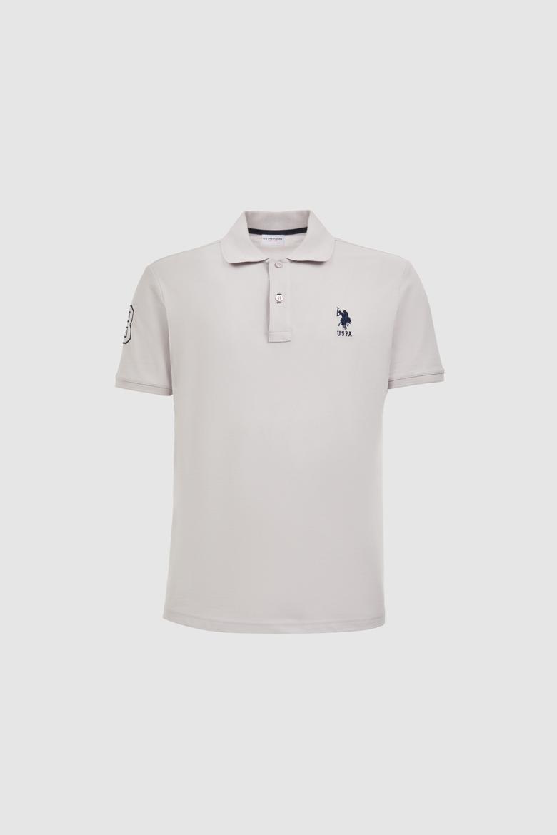 Erkek Slim Fit Polo Yaka Açık Gri Basic Tişört - 50326920008