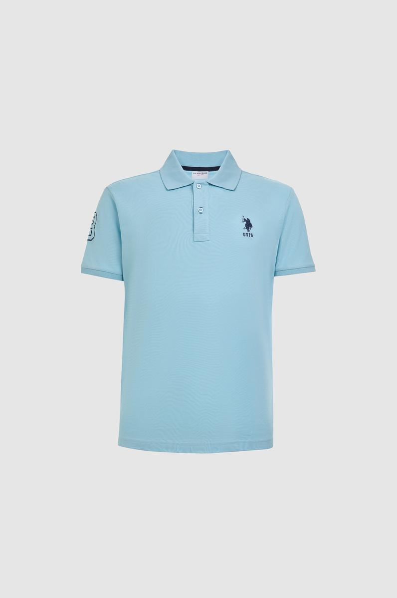 Erkek Slim Fit Polo Yaka Mavi Basic Tişört