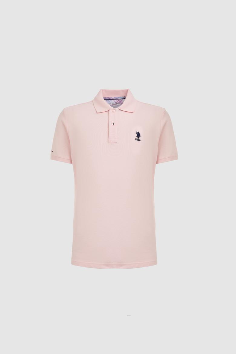 Erkek Slim Fit Polo Yaka Açık Pembe Basic Tişört - 50324998041