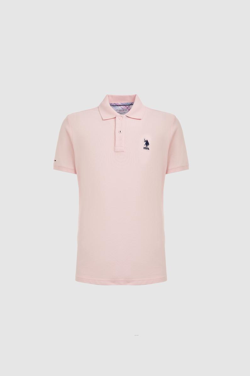 Erkek Slim Fit Polo Yaka Açık Pembe Basic Tişört