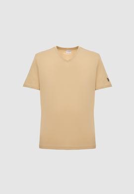 Erkek Regular Fit V Yaka Bej Basic Tişört - 50326944003