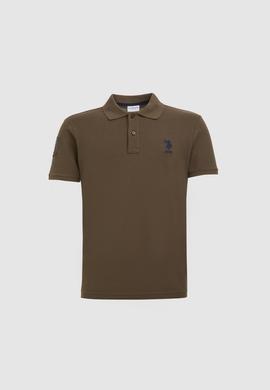 Erkek Slim Fit Polo Yaka Koyu Haki Basic Tişört - 50326920272