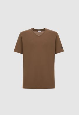 Erkek Regular Fit V Yaka Kahverengi Basic Tişört - 50326944135