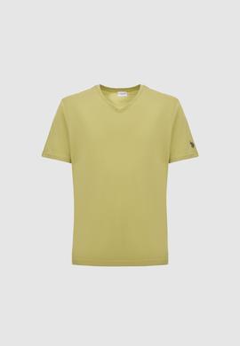 Erkek Regular Fit V Yaka Yeşil Basic Tişört - 50326944025