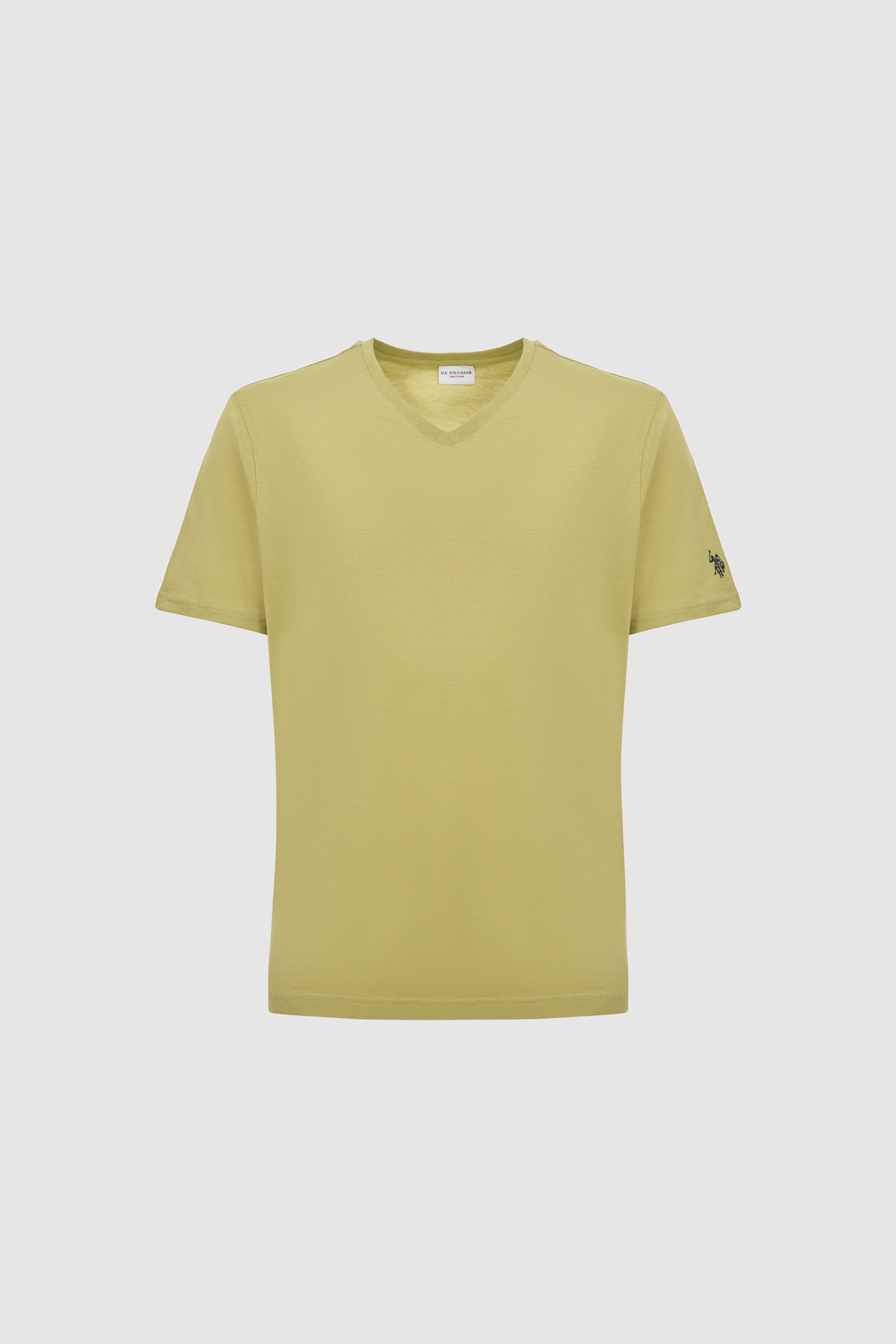 Erkek Regular Fit V Yaka Yeşil Basic Tişört - Image 7