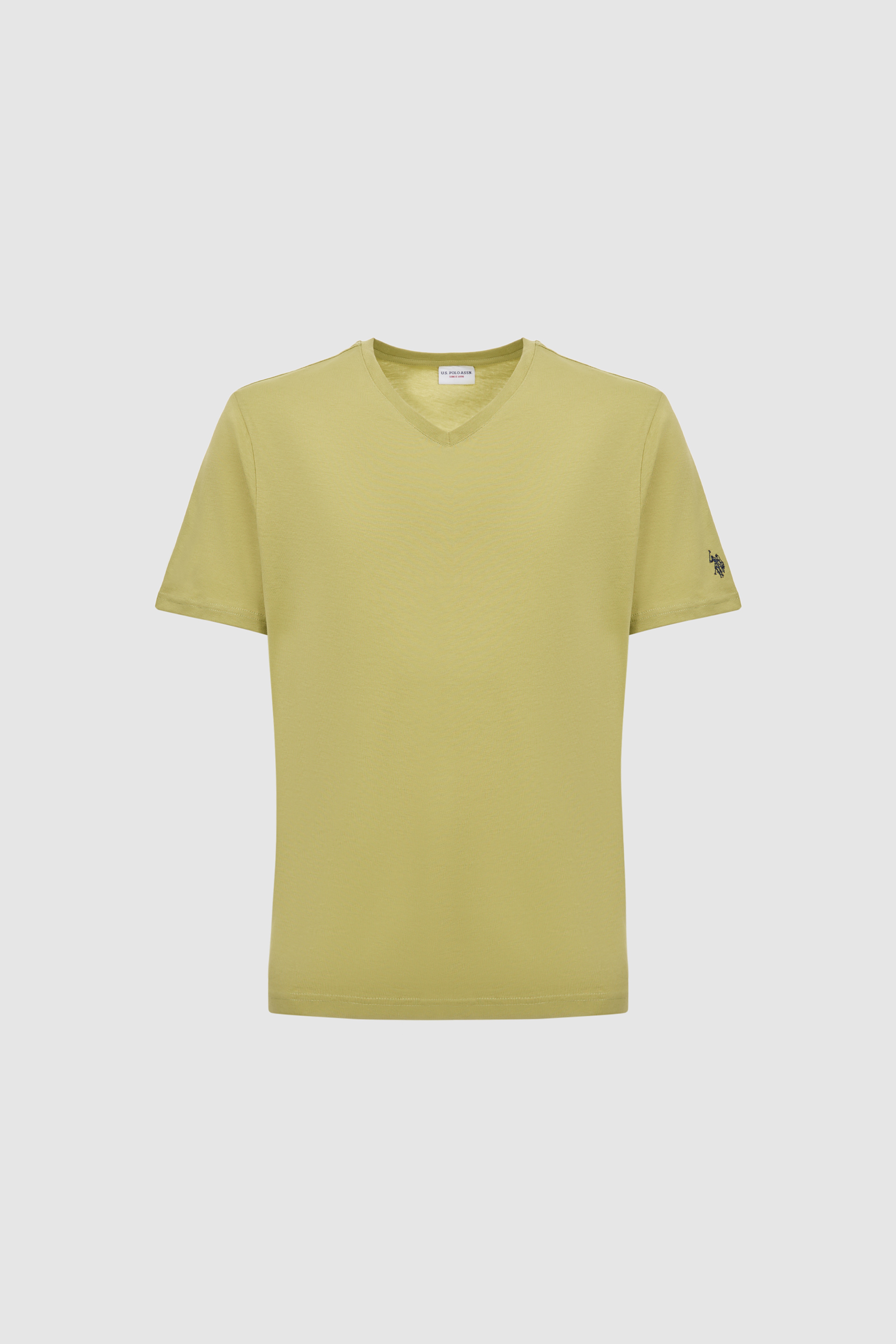 Erkek Regular Fit V Yaka Yeşil Basic Tişört