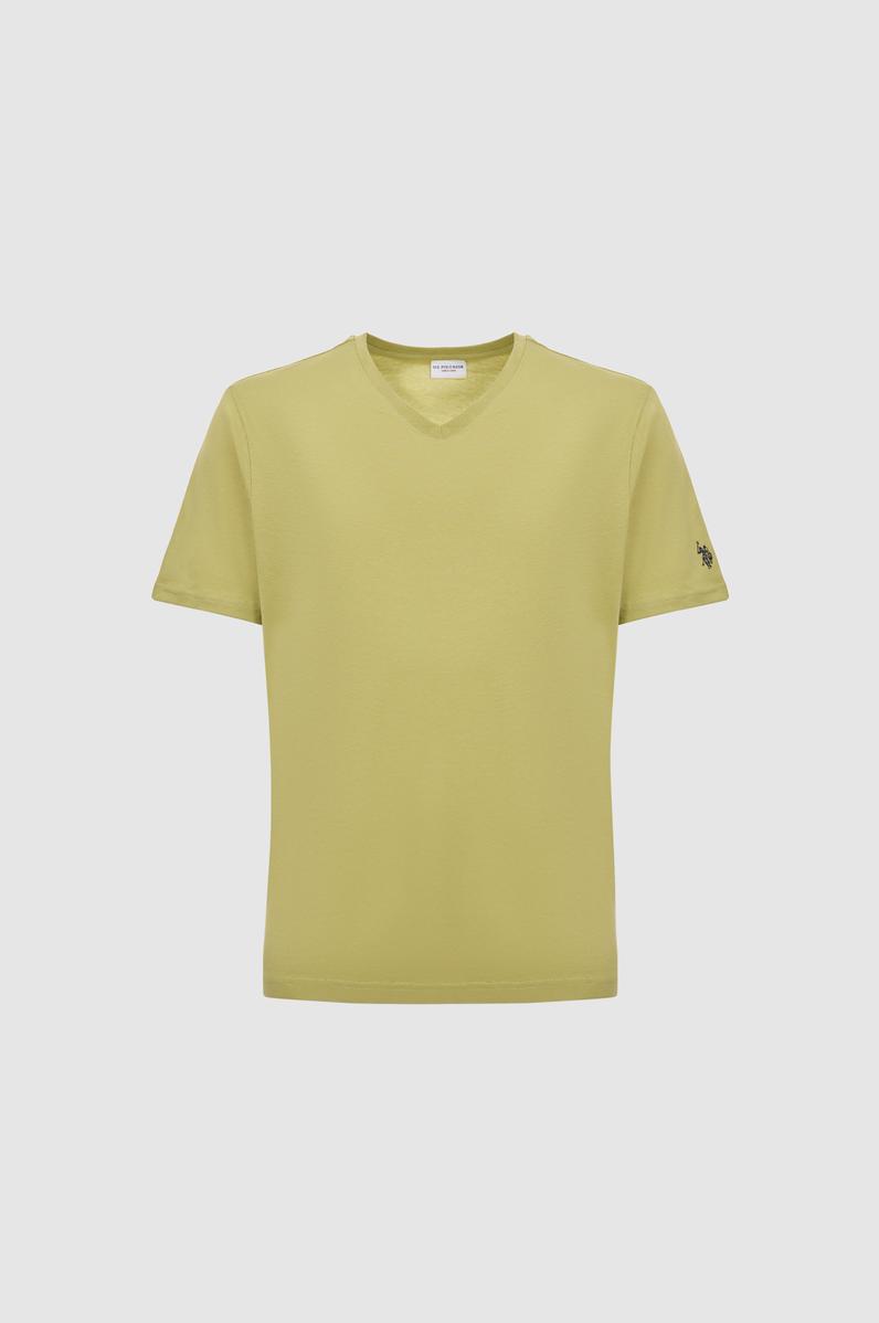 Erkek Regular Fit V Yaka Yeşil Basic Tişört