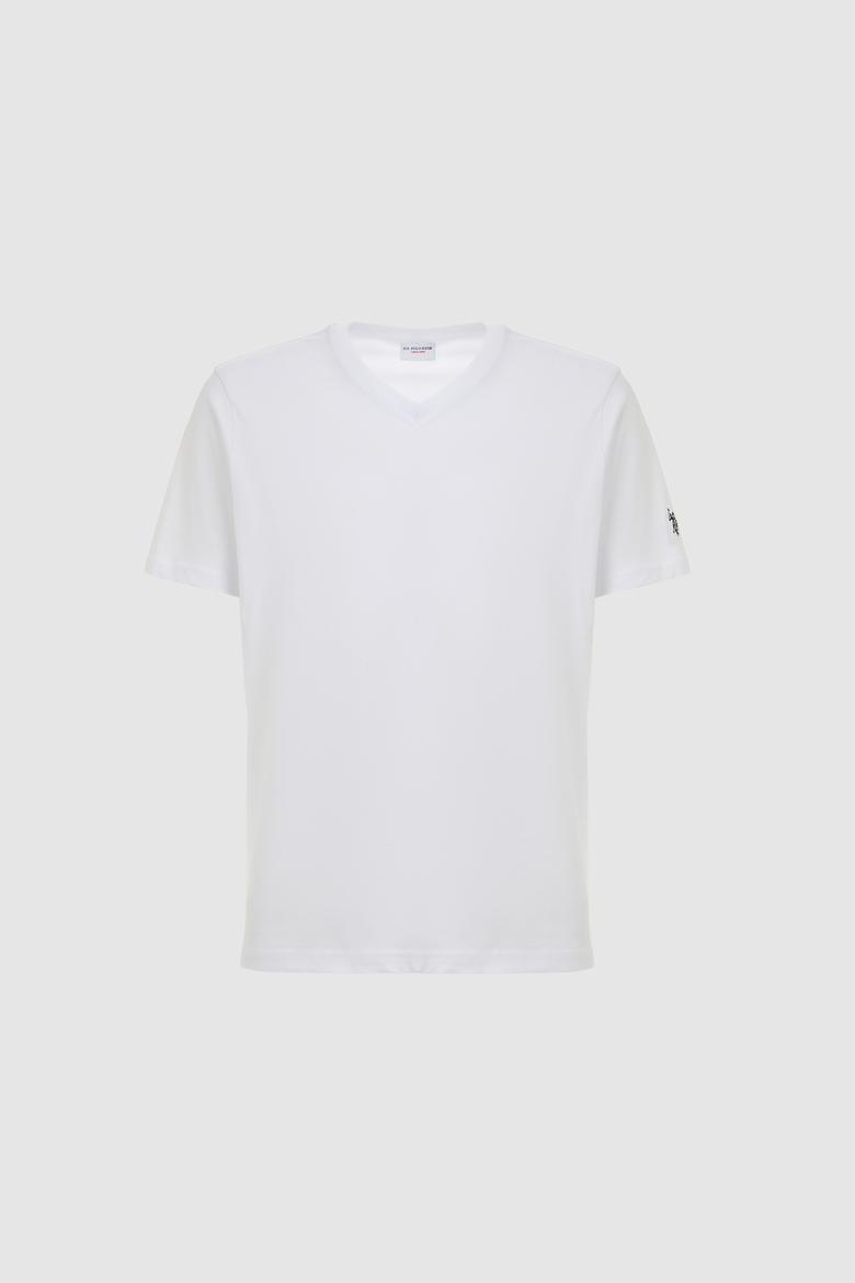 Erkek Regular Fit V Yaka Beyaz Basic Tişört - 50326944014