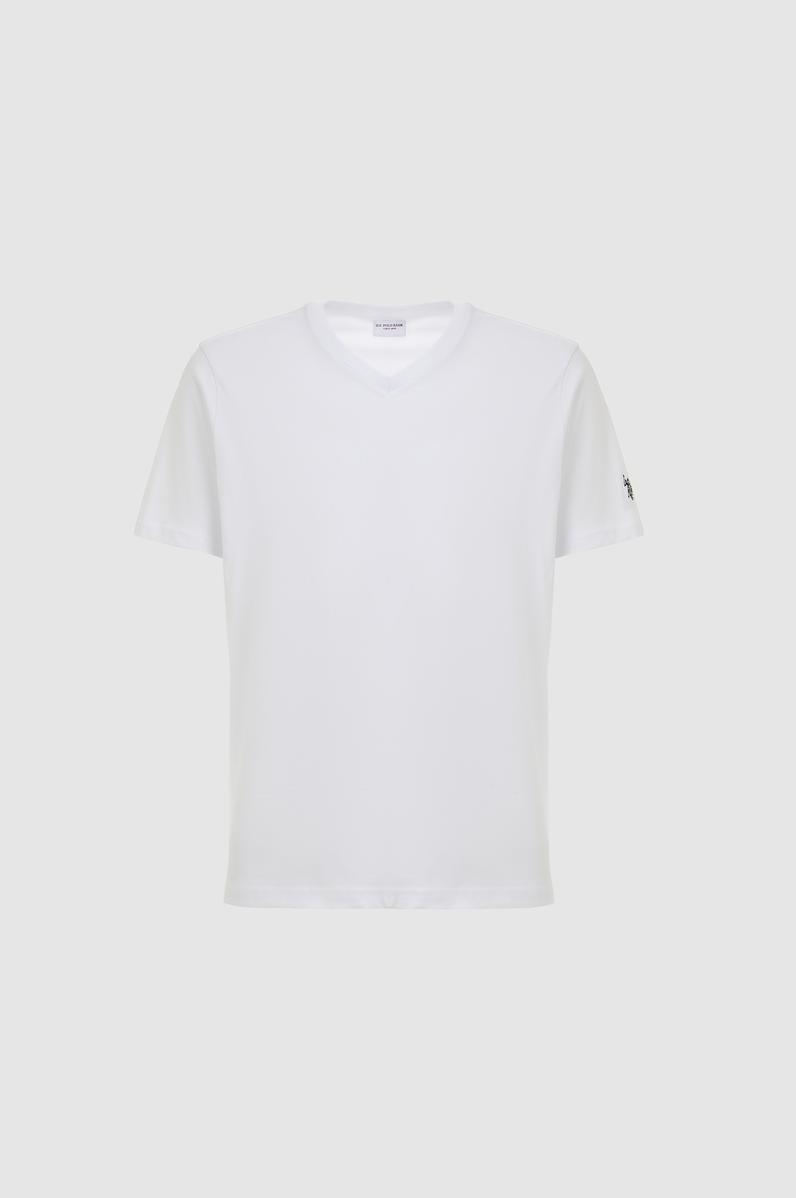 Erkek Regular Fit V Yaka Beyaz Basic Tişört