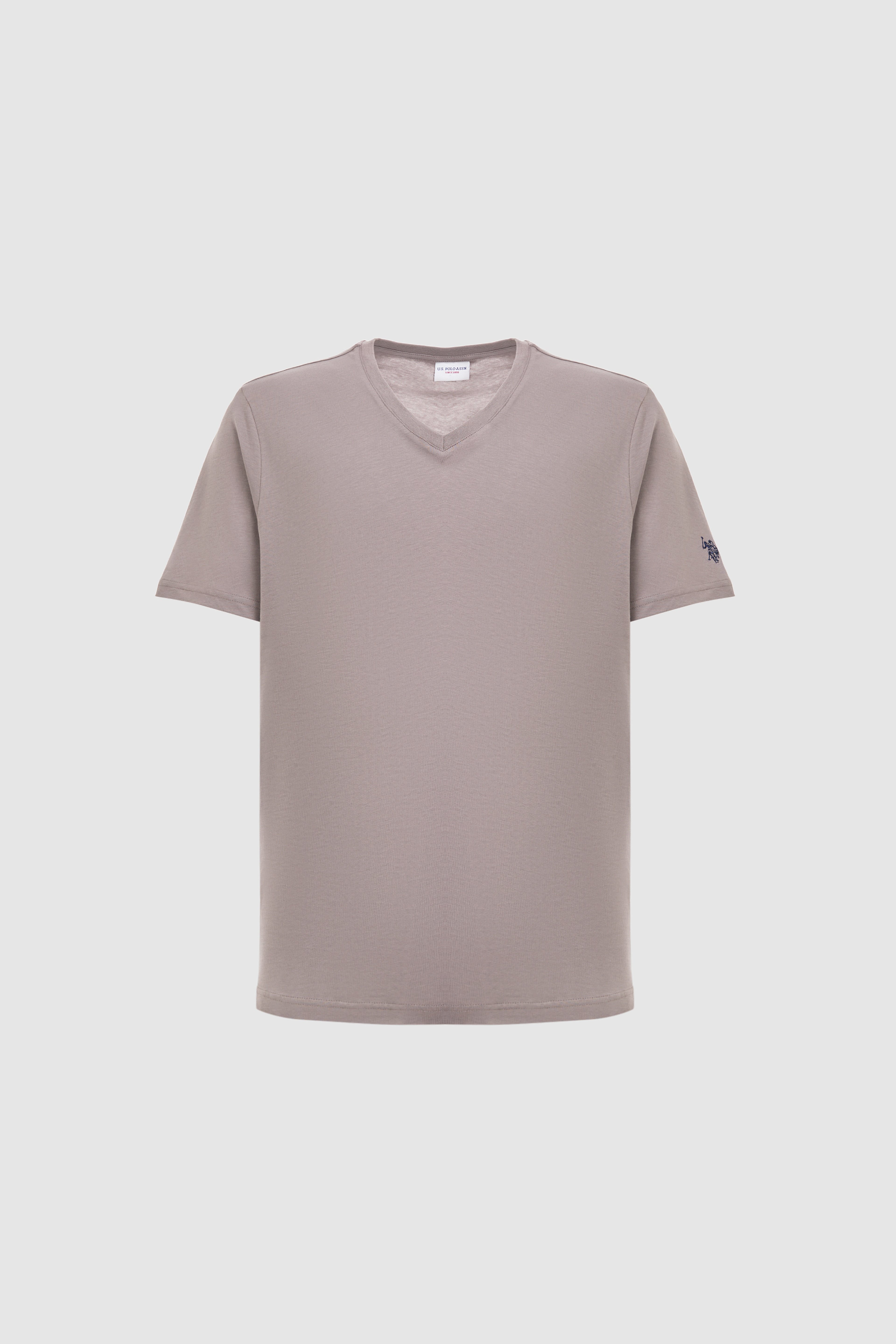 Erkek Regular Fit V Yaka Gri Basic Tişört