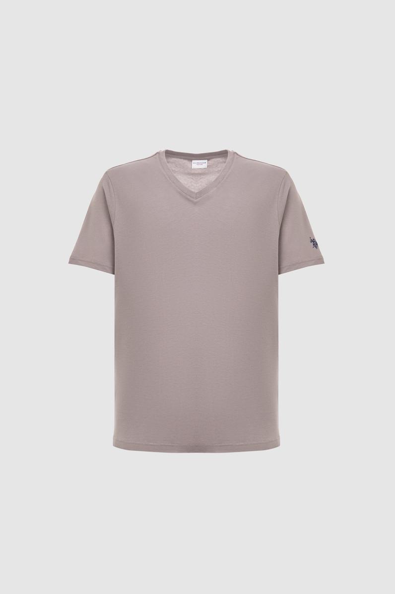 Erkek Regular Fit V Yaka Gri Basic Tişört