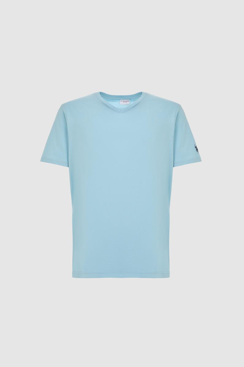 Erkek Regular Fit V Yaka Mavi Basic Tişört
