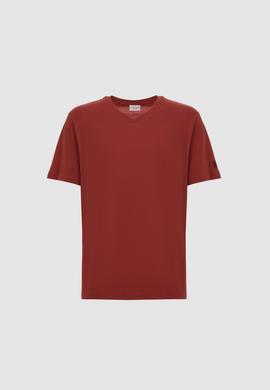 Erkek Reguar Fit V Yaka Vişne Basic Tişört - 50326944113