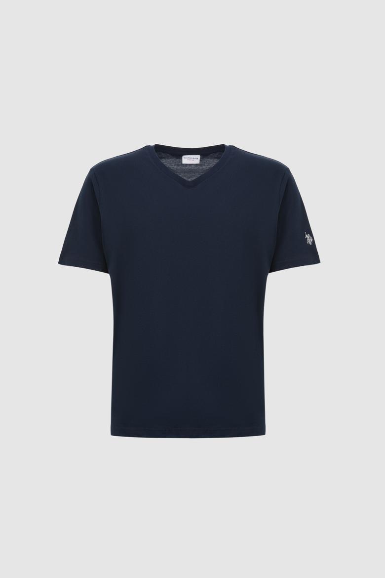 Erkek Lacivert Regular Fit V Yaka Basic Tişört - 50326944052