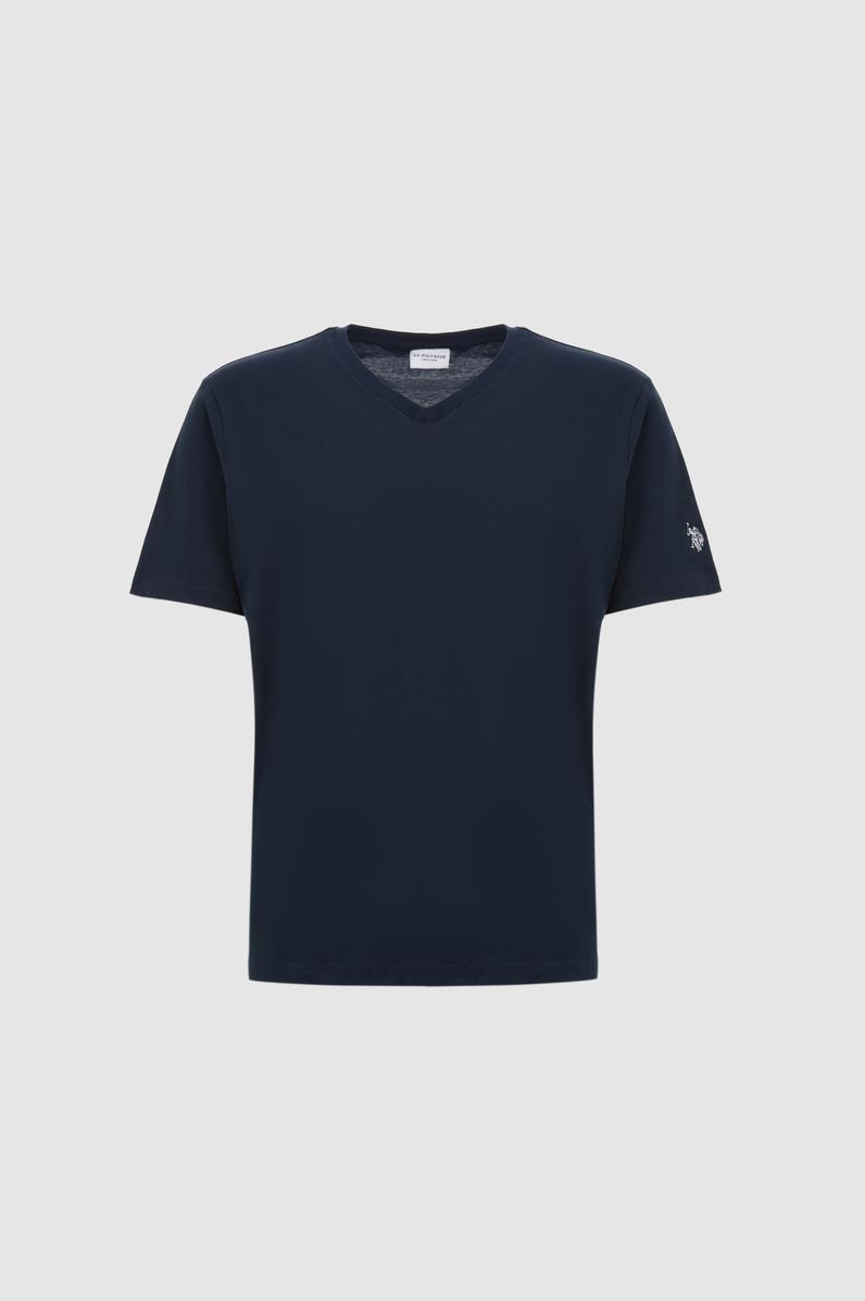 Erkek Lacivert Regular Fit V Yaka Basic Tişört