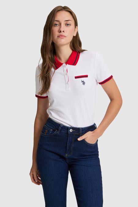 Kadın Beyaz Polo Yaka Basic Tişört