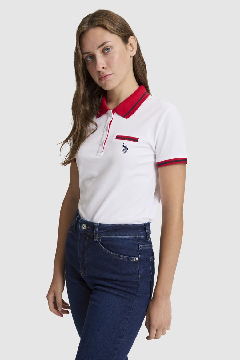 Kadın Beyaz Polo Yaka Basic Tişört - 50323455004