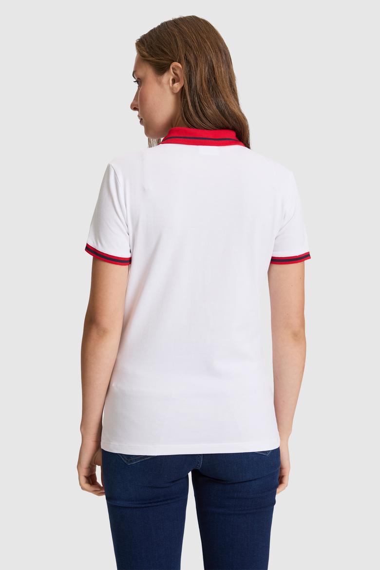 Kadın Beyaz Polo Yaka Basic Tişört - 50323455004